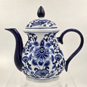 Bombay Asian Garden Teapot Fitted Lid Ceramic Cobalt Blue and White Floral